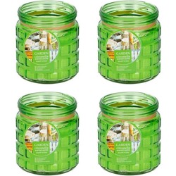 Citronella/citrus geurkaars in glazen pot - 12 cm - groen - geurkaarsen