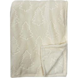 Textino PINAR - Plaid 150x200 cm - fleece deken met dennenbomen - Snow white - wit - Textino