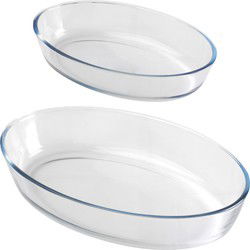 Chef traiteur ovenschaal set 2-delig - ovaal - glas - 0,75 en 3L - keuken - Ovenschalen