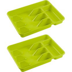 Hega Hogar Bestekbak - 2x - groen - 5 vakken - 34 x 26 cm - indeling - Bestekbakken