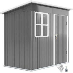 Metalen Tuinhuis met Raam en Afsluitbare Deuren - 133x221x190 cm - Grijs