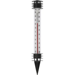 Pro Garden Tuin/buiten thermometer - kunststof - zwart - 3,5 x 23 cm - Buitenthermometers