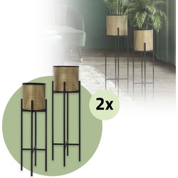 ML-Design bloemenstandaard set van 4 zwart-goud 16,5x16,5x80,5 cm/19x19x90 cm, staal, bloempotstandaard met plantenbak, metalen plantenstandaard, bloempothouder 4-delig, bloempot bloemenkrukje