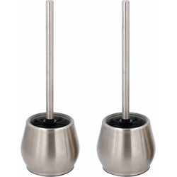 Set van 2x wc/toiletborstels met houder cilinder rond 37 cm van Rvs - Toiletborstels