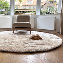 Rond hoogpolig vloerkleed Odelia beige/wit - Interieur05 Beige,Wit - Polyester - Rond 200 Ø - (L)
