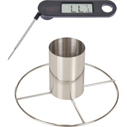 Kiprooster/kippengrill voor de barbecue/BBQ/oven RVS 20 cm met vleesthermometer / braadthermometer - barbecueroosters