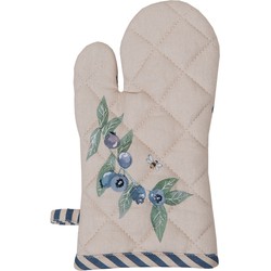 Clayre & Eef Kind Ovenwant  12x21 cm Beige Blauw Katoen Bosbessen Ovenhandschoen