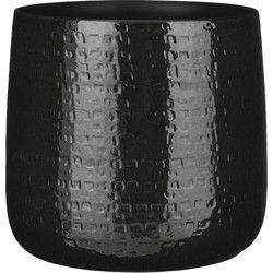 Mica Decorations Plantenpot - zwart - 32 x 30 cm - keramiek - bloempot - Plantenpotten