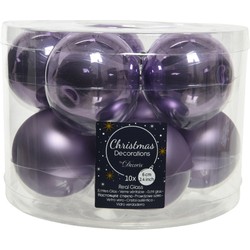 10x stuks glazen kerstballen heide lila paars 6 cm mat/glans - Kerstbal