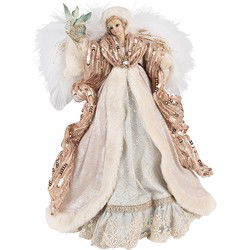 Clayre & Eef Kerstdecoratie Engel Beige Roze Kunststof