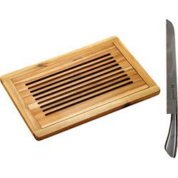 Acacia houten broodsnijplank 32 x 48 cm met opvangbak en broodmes - Snijplanken