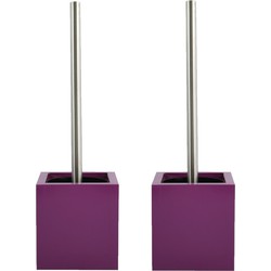 MSV Toiletborstel - MDF houder/rvs wc-borstel - 2x - paars - 37 cm - Toiletborstels