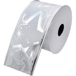 Clayre & Eef Kerstlint Wit Zilverkleurig Synthetisch