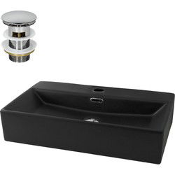Wastafel incl. zilveren kabelwaste met overloop 60x36,5x13 cm zwart keramiek ML design