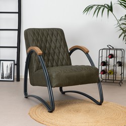 Industriële fauteuil Ivy eco-leer olijfgroen