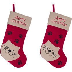 2x stuks kerstsok rood voor de kat/poes 19 cm kerstversiering/kerstdecoratie voor huisdieren - Kerstsokken