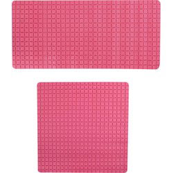 MSV Douche/bad anti-slip matten set badkamer - rubber - 2x stuks - fuchsia roze - 2 formaten - Badmatjes