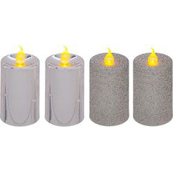 Feeric lights and christmas LED stompkaarse - 4x - zilver -7,5 cm - LED kaarsen