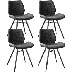Set van 4 Eetkamerstoelen Beau Antraciet Chenille Stof - Zonder Armleuningen