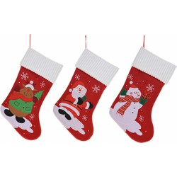 Kerstsokken - 3x st - rood - 46 cm - polyester - cadeausokken - kerst - Kerstsokken