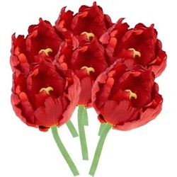 6x Kunstbloemen tulp rood 25 cm - Kunstbloemen