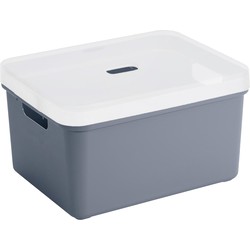 Sunware opbergbox/mand 32 liter donkerblauw kunststof met transparante deksel - Opbergbox