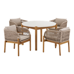 Teresa houten tuinset beige 5delig - vier stoelen en een eettafel - met zitkussens