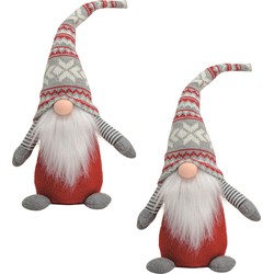 2x stuks pluche gnome/dwerg decoratie poppen/knuffels rood/grijs mannetje 45 x 14 cm - Kerstman pop
