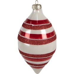 Clayre & Eef Kerstbal  Ø 8x15 cm Rood Wit Glas Kerstboomversiering