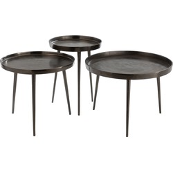 J-line - Set Van 3 Bijzettafels Plateau Recht Rond Metaal Donker Grijs - 61x61x54cm