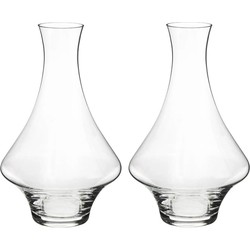 2x stuks wijn karaffen/decanteer kannen 1,65 liter van glas met taps toelopende hals - Decanteerkaraf