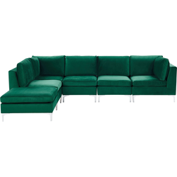 EVJA - Hoekbank met hocker 5 zits - Groen - Rechts - 300 cm - Fluweel