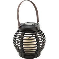 Rotan lampionnen/hanglantaarns - zwart -16 cm - solar tuinverlichting - Lantaarns