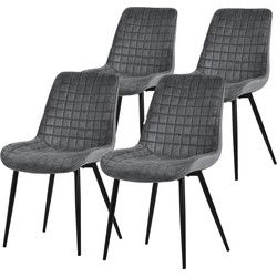 Eetkamerstoel set van 4 antraciet met fluwelen bekleding en stalen poten Keukenstoel met rugleuning ML design