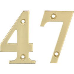 AMIG Huisnummer 47 - massief messing - 5cm - incl. bijpassende schroeven - gepolijst - goudkleur - Huisnummers