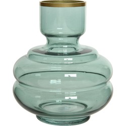 Bloemen vaas groen transparant/goud van glas 18 cm hoog diameter 15 cm - Vazen