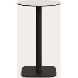 Kave Home - Ronde hoge witte Dina-buitentafel met zwart gelakte metalen poot Ø 60x96 cm