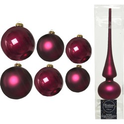 Groot pakket glazen kerstballen 50x framboos roze glans/mat 4-6-8 cm met piek mat - Kerstbal