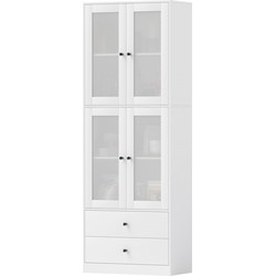 Keukenkast Buffetkast Hoog met 2 matglas deuren 30x59x170 cm - Wit