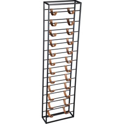 PTMD Kyrann Black Rectangle Iron Wine Rack With Leather