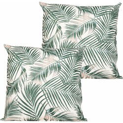 Anna's collection buitenkussen palm - 2x - wit/groen - 60 x 60 cm - Sierkussens