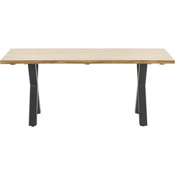 Zeus dining tafel 180x100 carbon black/teak look/X-stijl - Garden Impressions