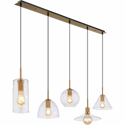 5-lichts hanglamp met trechter en cillindervorm | Glas | Hanglamp | transparant | Woonkamer | Eetkamer