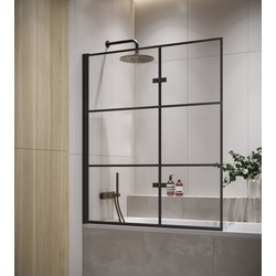 Badplaats Badwand Berkan 120 x 140 cm - Zwart - Badscherm Draaibaar 5 mm dik - Veiligheidsglas en Antikalk