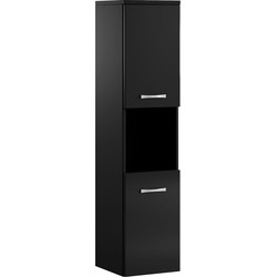 Badplaats Badkamerkast Montreal 30 x 30 x 131 cm - Zwart Hoogglans - Hangende Kolomkast met 2 Deuren