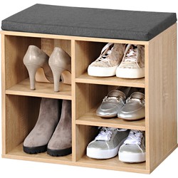 Bruin houten bank schoenenkastje/schoenrekje 29 x 48 x 51 cm met zitkussen - Schoenenrekken