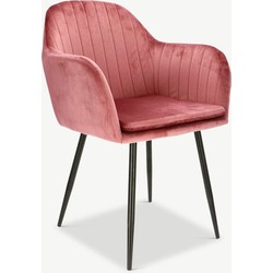 Furnicher – Brando Dining Chair – Velvet Upholstery – Modern Design – Steel Frame – Pink Velvet – Black Legs