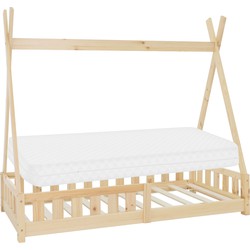Kinderbed Tipi 80x160 cm van grenenhout incl. matras H-10cm uitvalbescherming en lattenbodem ML design