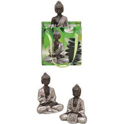 Klein cadeau Boeddha beeld - zilver - in cadeautasje - H5,5 cm - Beeldjes