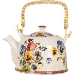 Clayre & Eef Theepot met Filter Wit Blauw Keramiek Bloemen